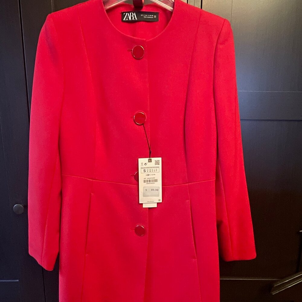 Zara Red Women's Round Neck Blazer Jacket (Size S)